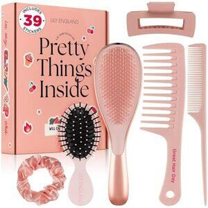 Hair Brush Comb Set for Girls Teens Detangling Brush Scrunchie Claw Clip